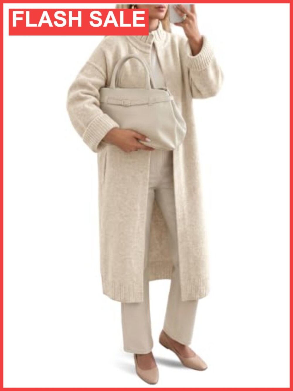 Ruffle Mock Neck Open Front Long Cardigan Sweater Wool Blend